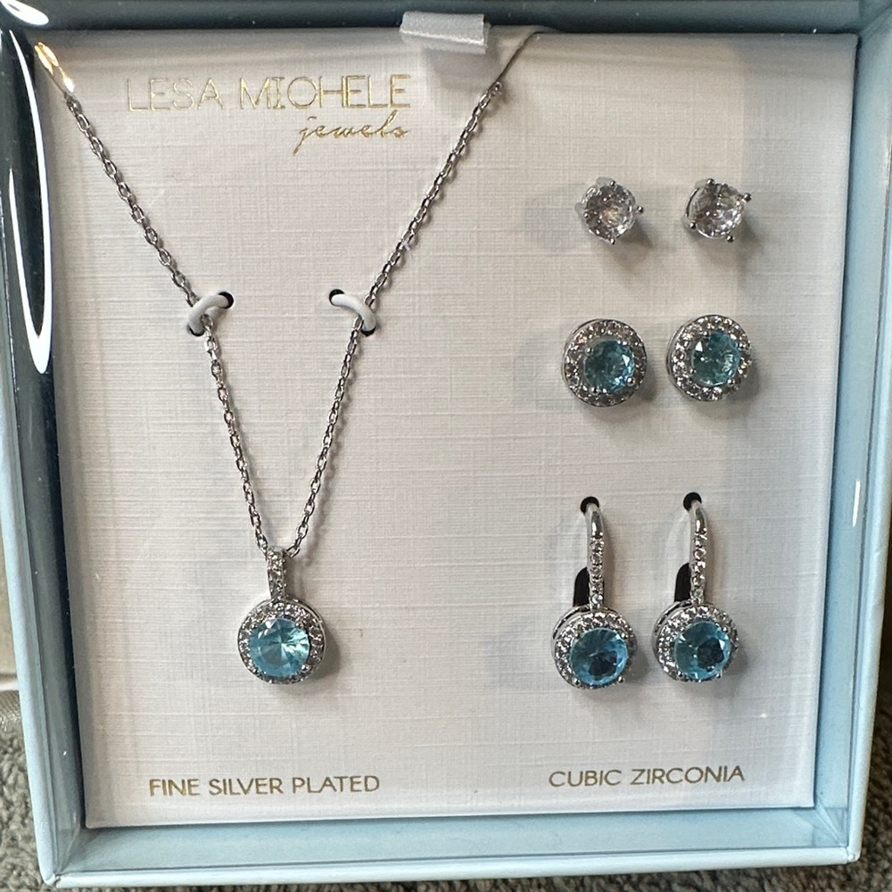 Alisa Michelle Silver Necklace Set with Blue Stones